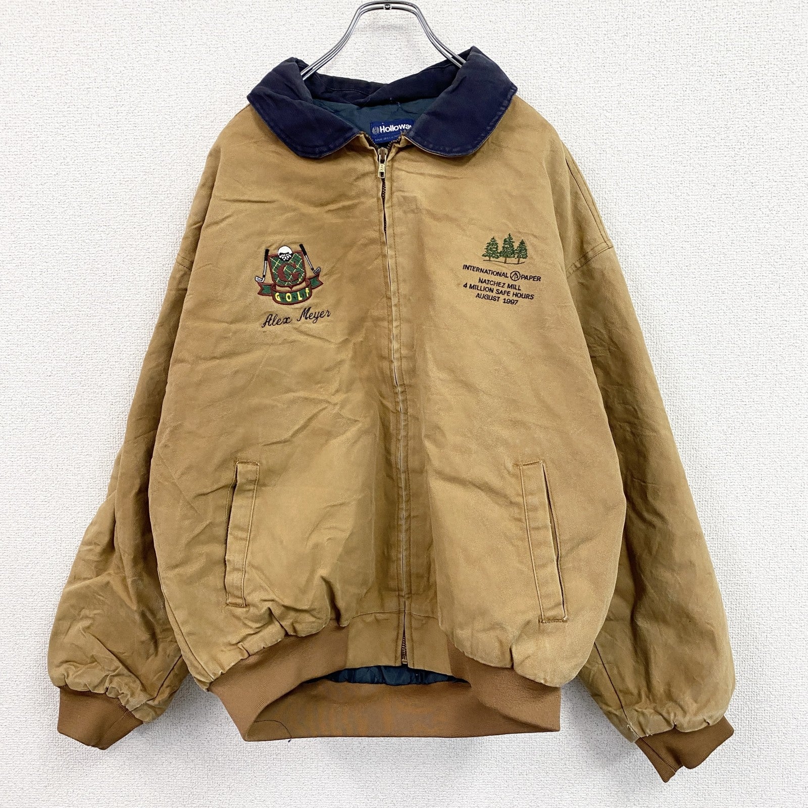 80s　Holloway　ホロウェイ　フルジップダックジャケット　企業ロゴ　ヴィンテージ　キャメル　Lサイズ