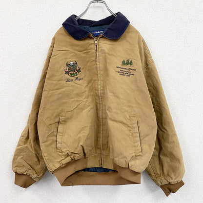 80s　Holloway　ホロウェイ　フルジップダックジャケット　企業ロゴ　ヴィンテージ　キャメル　Lサイズ