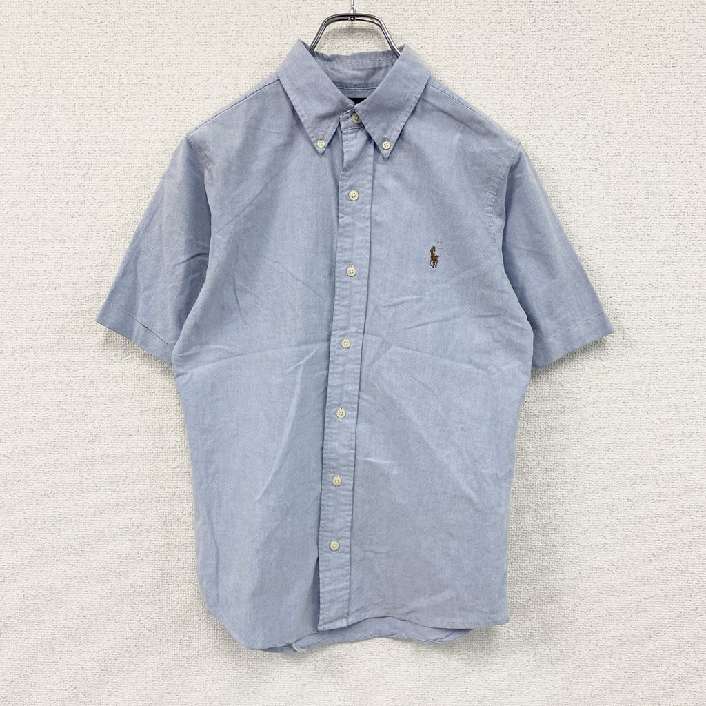 RALPH LAUREN　ラルフローレン　CUSTOM FIT　半袖ボタンダウンシャツ　刺繍ロゴ　ワンポイント　水色　ブルー　Mサイズ