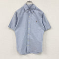 RALPH LAUREN　ラルフローレン　CUSTOM FIT　半袖ボタンダウンシャツ　刺繍ロゴ　ワンポイント　水色　ブルー　Mサイズ