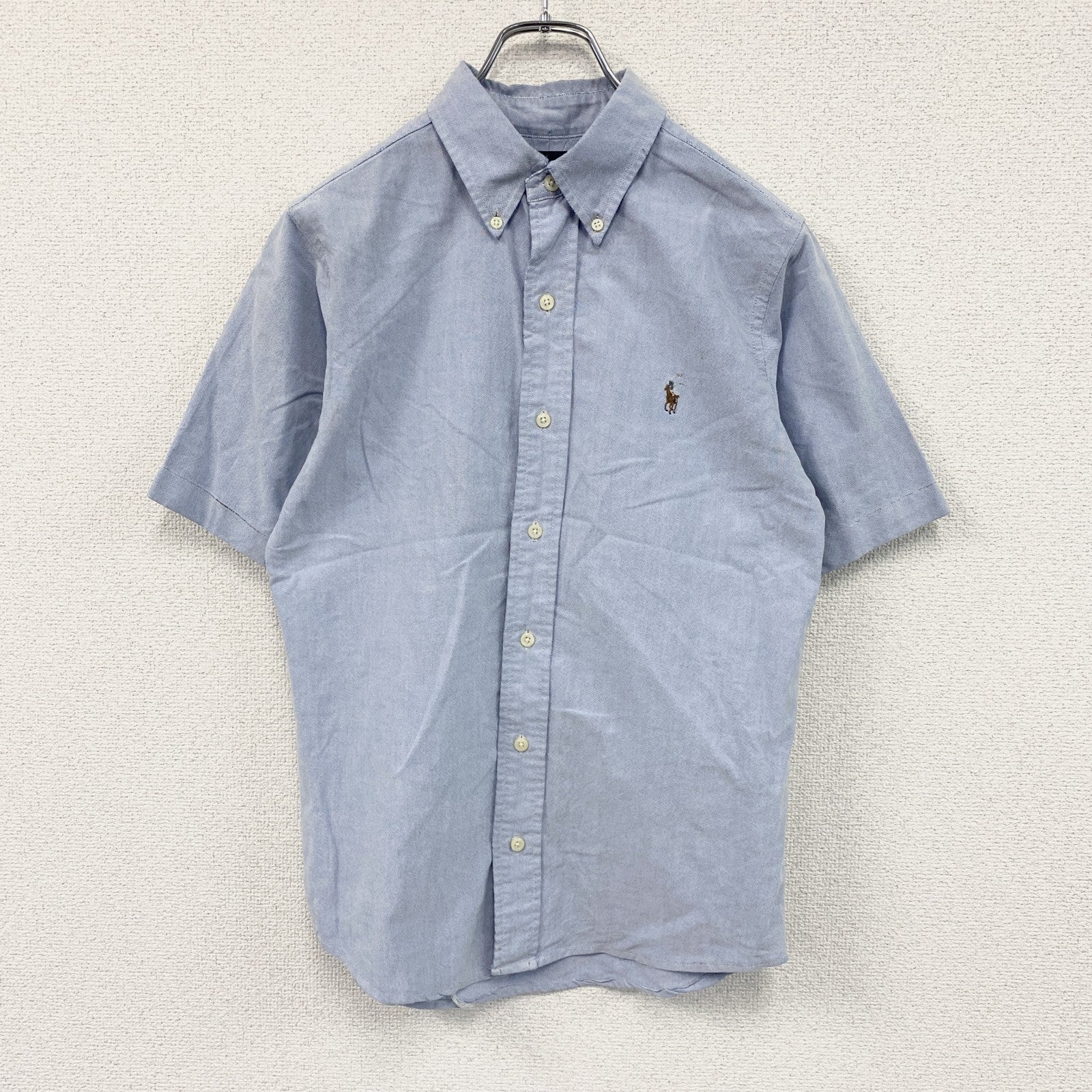 RALPH LAUREN　ラルフローレン　CUSTOM FIT　半袖ボタンダウンシャツ　刺繍ロゴ　ワンポイント　水色　ブルー　Mサイズ
