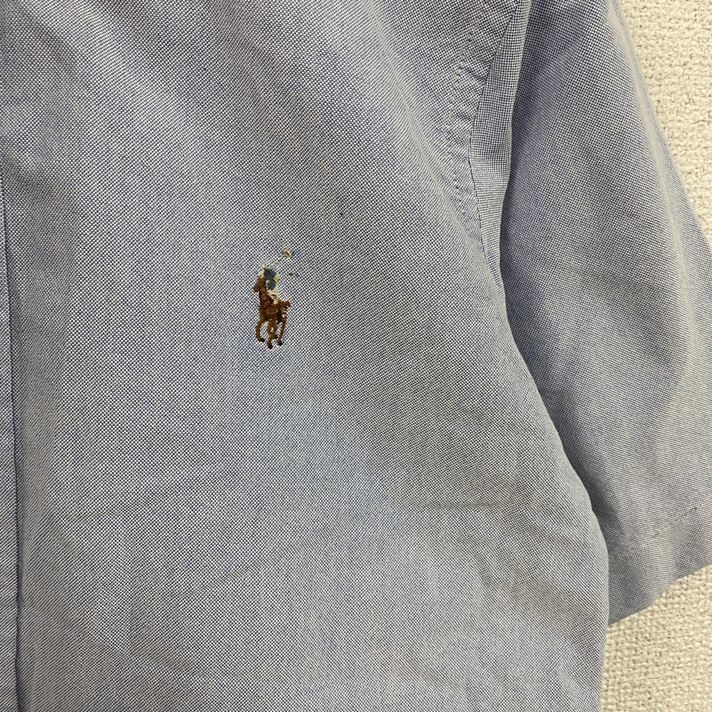 RALPH LAUREN　ラルフローレン　CUSTOM FIT　半袖ボタンダウンシャツ　刺繍ロゴ　ワンポイント　水色　ブルー　Mサイズ