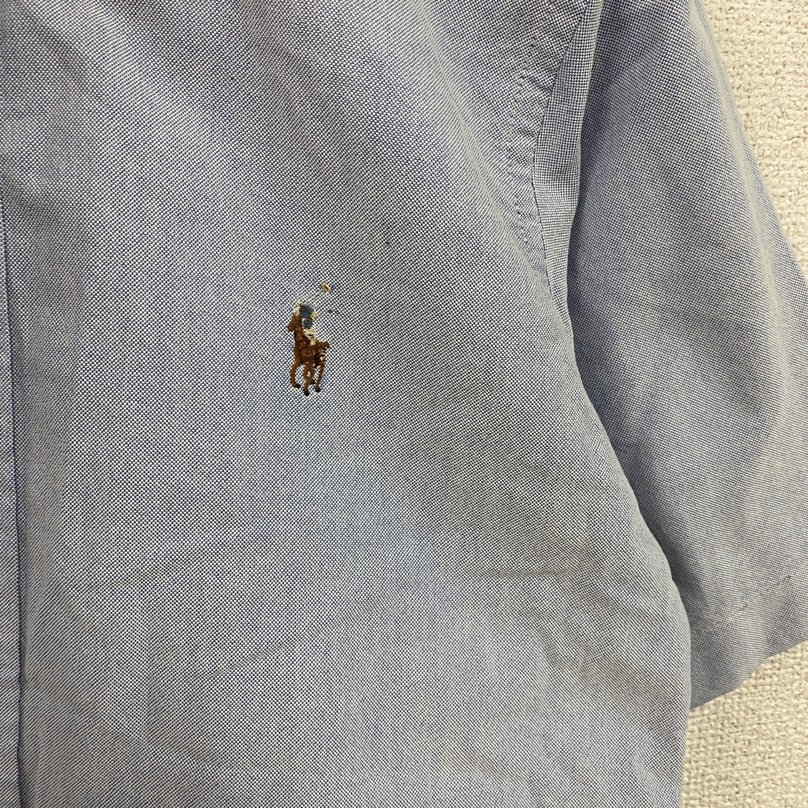 RALPH LAUREN　ラルフローレン　CUSTOM FIT　半袖ボタンダウンシャツ　刺繍ロゴ　ワンポイント　水色　ブルー　Mサイズ