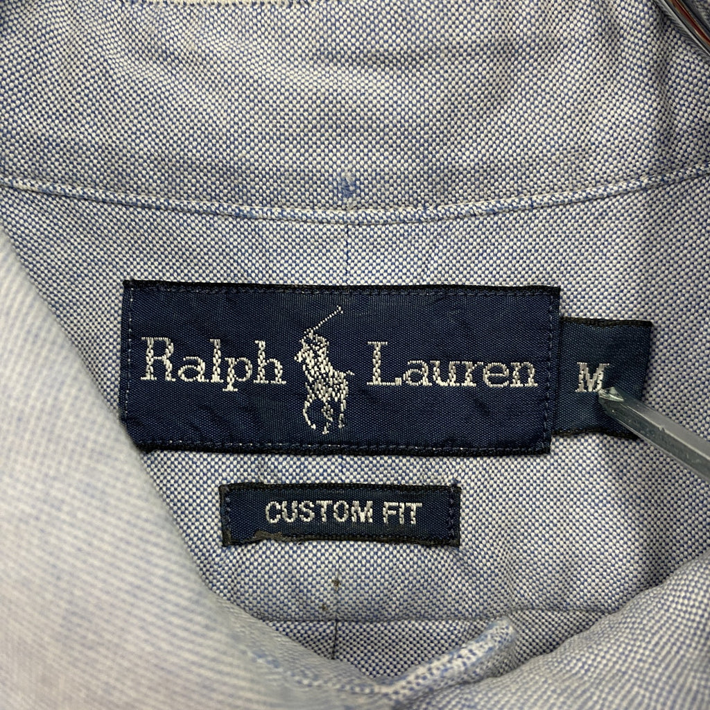 RALPH LAUREN　ラルフローレン　CUSTOM FIT　半袖ボタンダウンシャツ　刺繍ロゴ　ワンポイント　水色　ブルー　Mサイズ