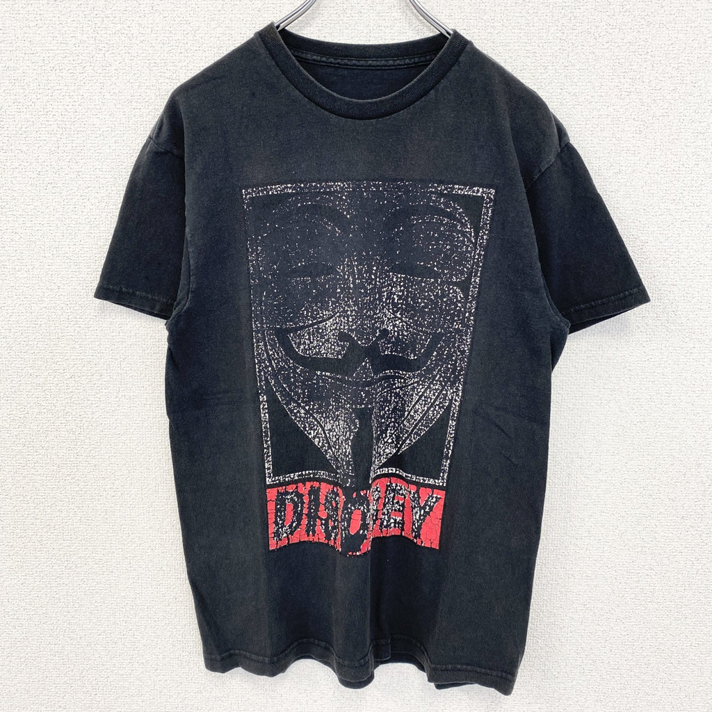 古着 used　DISOBEY　ガイ・フォークス　半袖デザインプリントTシャツ　黒　ブラック　クルーネック
