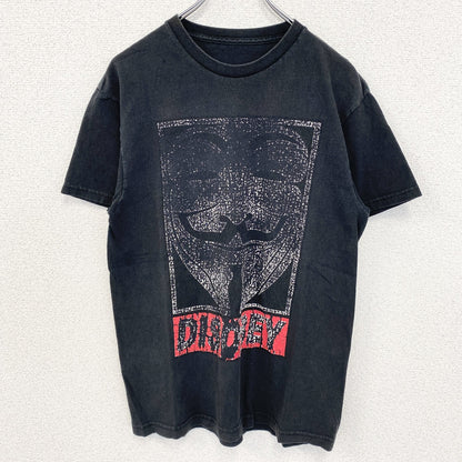 古着 used　DISOBEY　ガイ・フォークス　半袖デザインプリントTシャツ　黒　ブラック　クルーネック