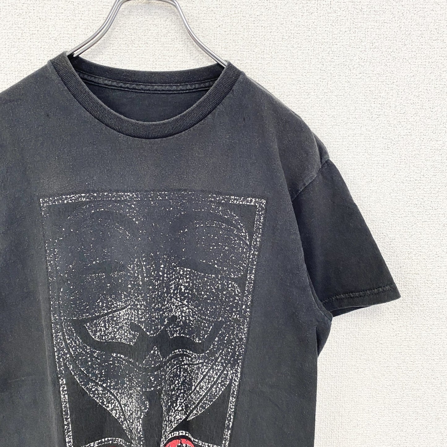 古着 used　DISOBEY　ガイ・フォークス　半袖デザインプリントTシャツ　黒　ブラック　クルーネック