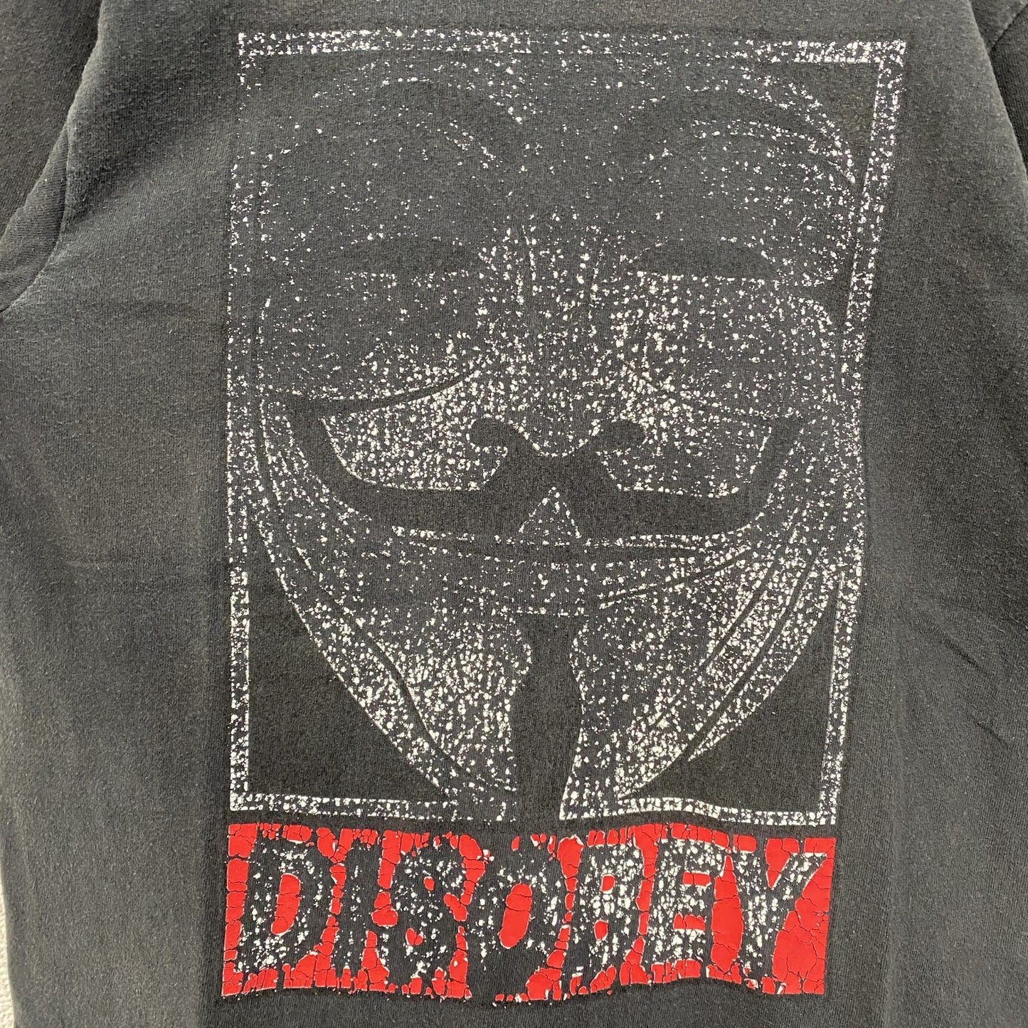 古着 used　DISOBEY　ガイ・フォークス　半袖デザインプリントTシャツ　黒　ブラック　クルーネック