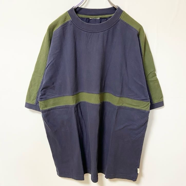 半袖Tシャツ　無地　シンプル　ビックシルエット　ツーカラー　紺　ネイビー　カーキ　XLサイズ