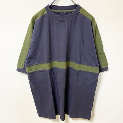 半袖Tシャツ　無地　シンプル　ビックシルエット　ツーカラー　紺　ネイビー　カーキ　XLサイズ