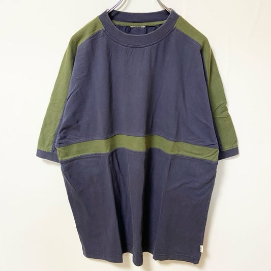 半袖Tシャツ　無地　シンプル　ビックシルエット　ツーカラー　紺　ネイビー　カーキ　XLサイズ