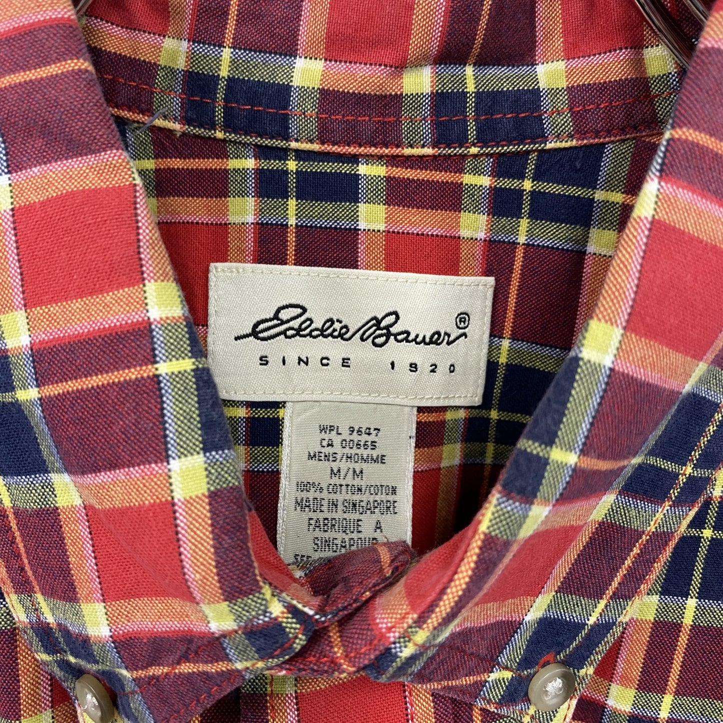 Eddie Bauer　エディーバウアー　半袖ボタンダウンシャツ　2つポケット　チェック柄　赤　レッド　Mサイズ　