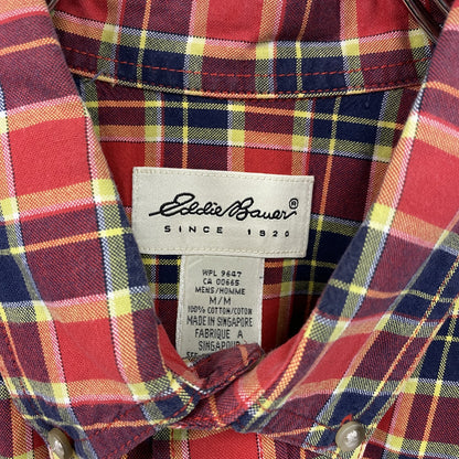 Eddie Bauer　エディーバウアー　半袖ボタンダウンシャツ　2つポケット　チェック柄　赤　レッド　Mサイズ　