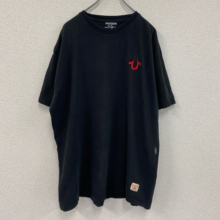TRUE RELIGION　トゥルーレリジョン　半袖プリントTシャツ　刺繡ロゴ　黒　ブラック　2XLサイズ