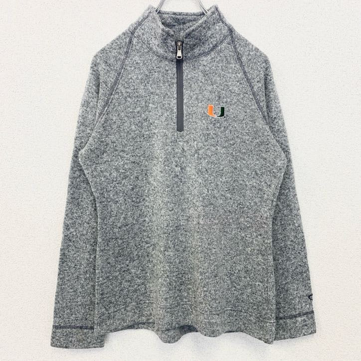 古着 used　Champion　チャンピオン　長袖ハーフジップスウェット　ハイネックトレーナー　ポイント刺繍　グレー　Mサイズ