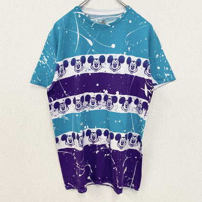 古着 used　Disney　ディズニー　半袖公式キャラクタープリントTシャツ　Mickey　ミッキーマウス　水色　紫　Mサイズ