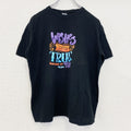 古着 used　ノーブランド　半袖プリントTシャツ　カラフル文字デザイン　クルーネック　黒　ブラック　レトロ　Lサイズ　