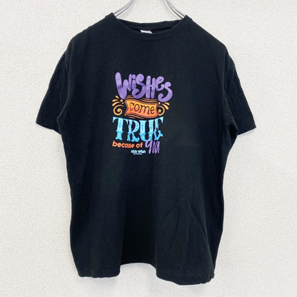 古着 used　ノーブランド　半袖プリントTシャツ　カラフル文字デザイン　クルーネック　黒　ブラック　レトロ　Lサイズ　