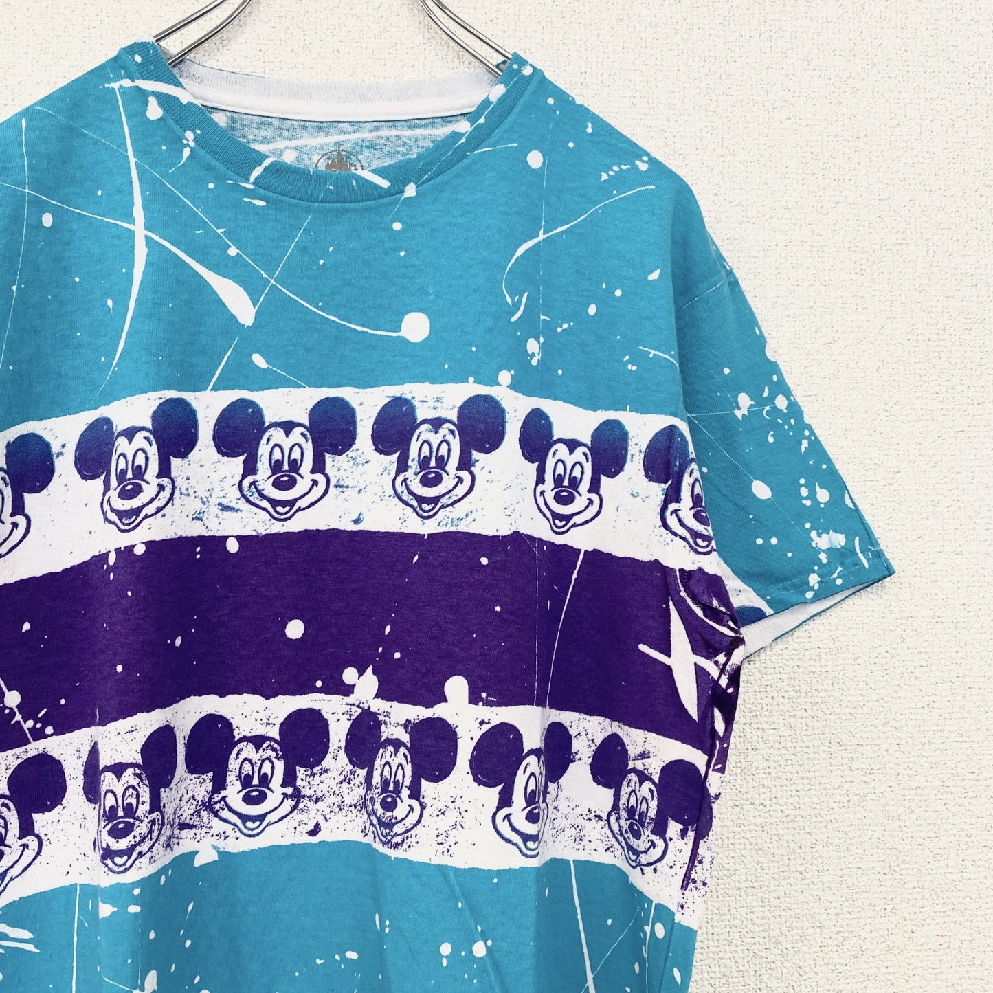 古着 used　Disney　ディズニー　半袖公式キャラクタープリントTシャツ　Mickey　ミッキーマウス　水色　紫　Mサイズ