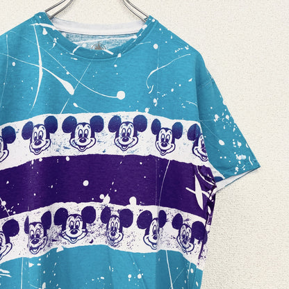 古着 used　Disney　ディズニー　半袖公式キャラクタープリントTシャツ　Mickey　ミッキーマウス　水色　紫　Mサイズ