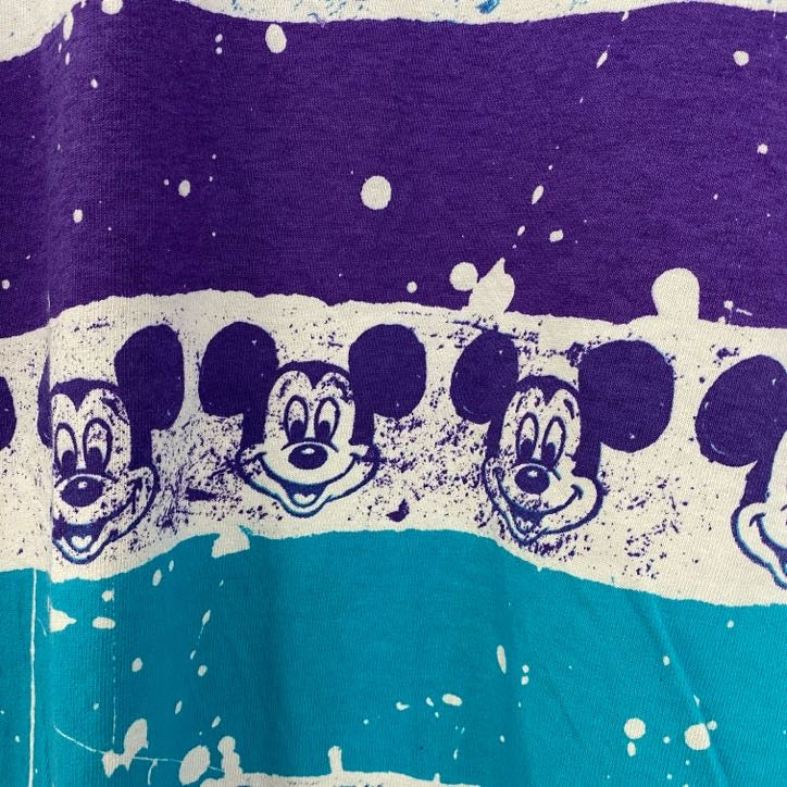 古着 used　Disney　ディズニー　半袖公式キャラクタープリントTシャツ　Mickey　ミッキーマウス　水色　紫　Mサイズ