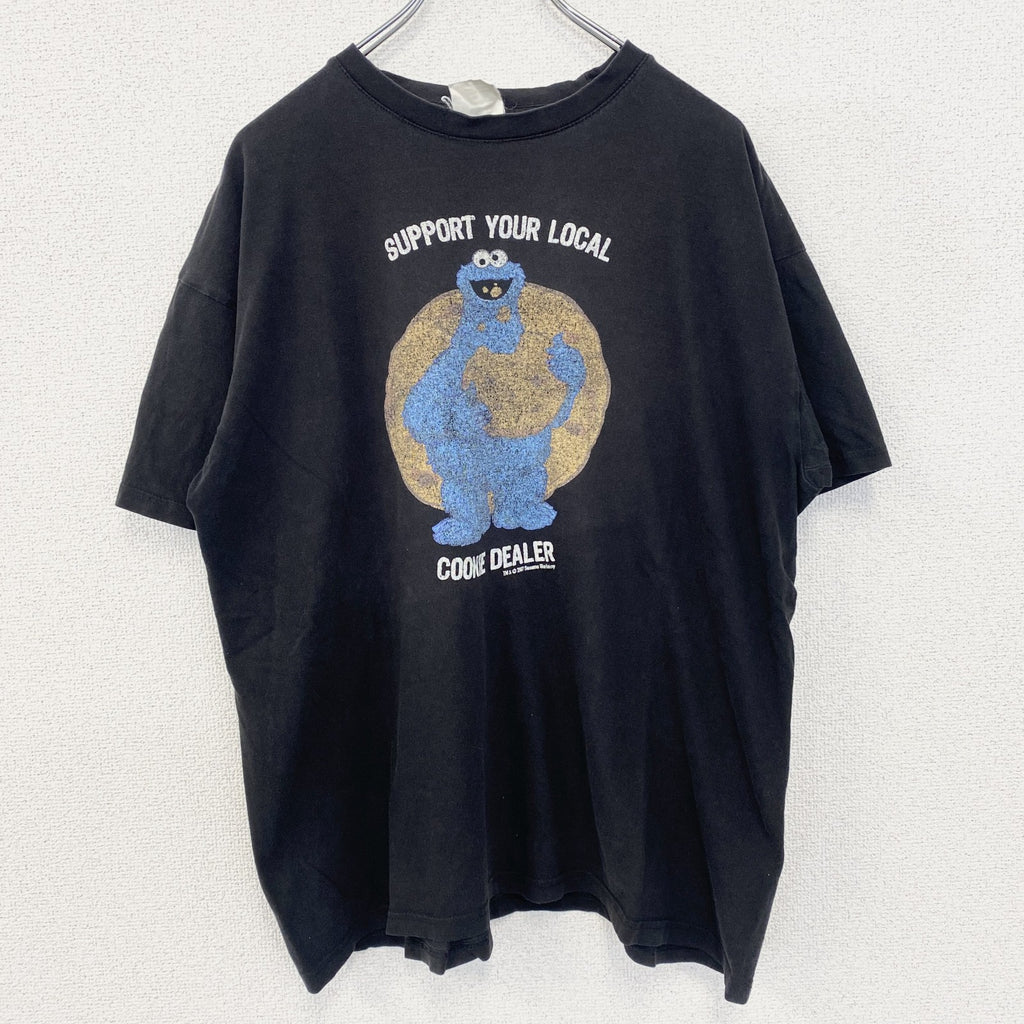 古着 used　B&C ビー&シー　半袖デザインプリントTシャツ　セサミストリート　クッキーモンスター　カジュアル　黒　Lサイズ