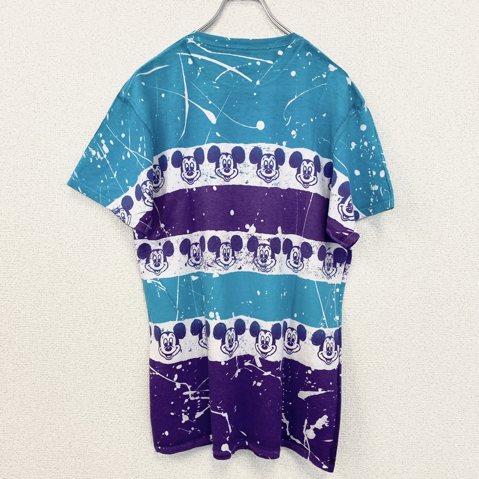 古着 used　Disney　ディズニー　半袖公式キャラクタープリントTシャツ　Mickey　ミッキーマウス　水色　紫　Mサイズ