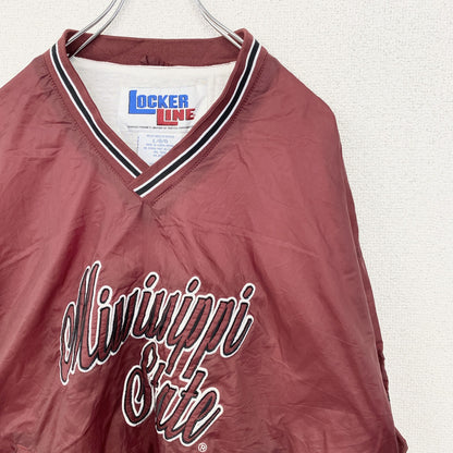 古着 used　LOCKER LINE　長袖Vネックカレッジナイロンプルオーバー　ミシシッピ大学　ワインレッド　Lサイズ