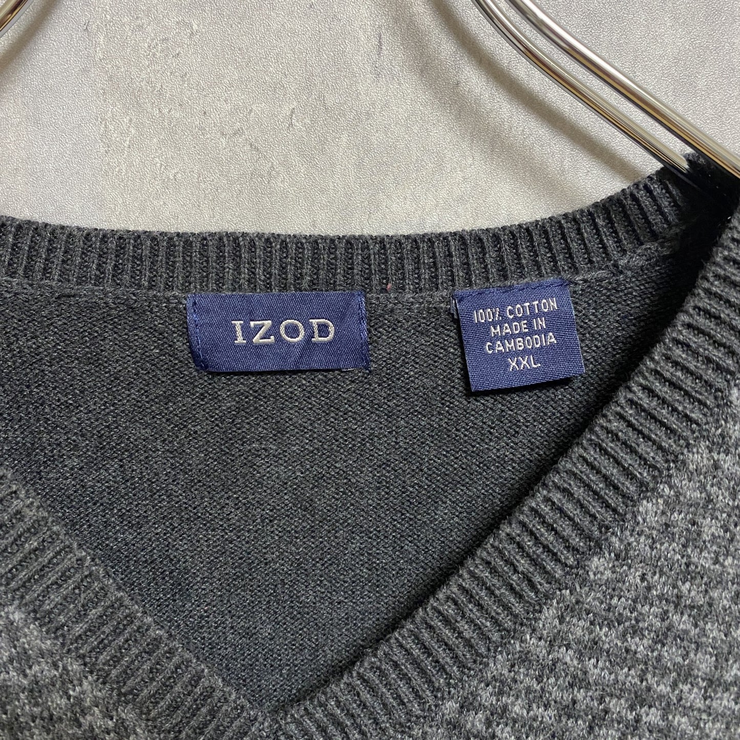 IZOD　アイゾッド　Vネックコットンニットベスト　千鳥格子　ビックシルエット　灰色　グレー　XXLサイズ