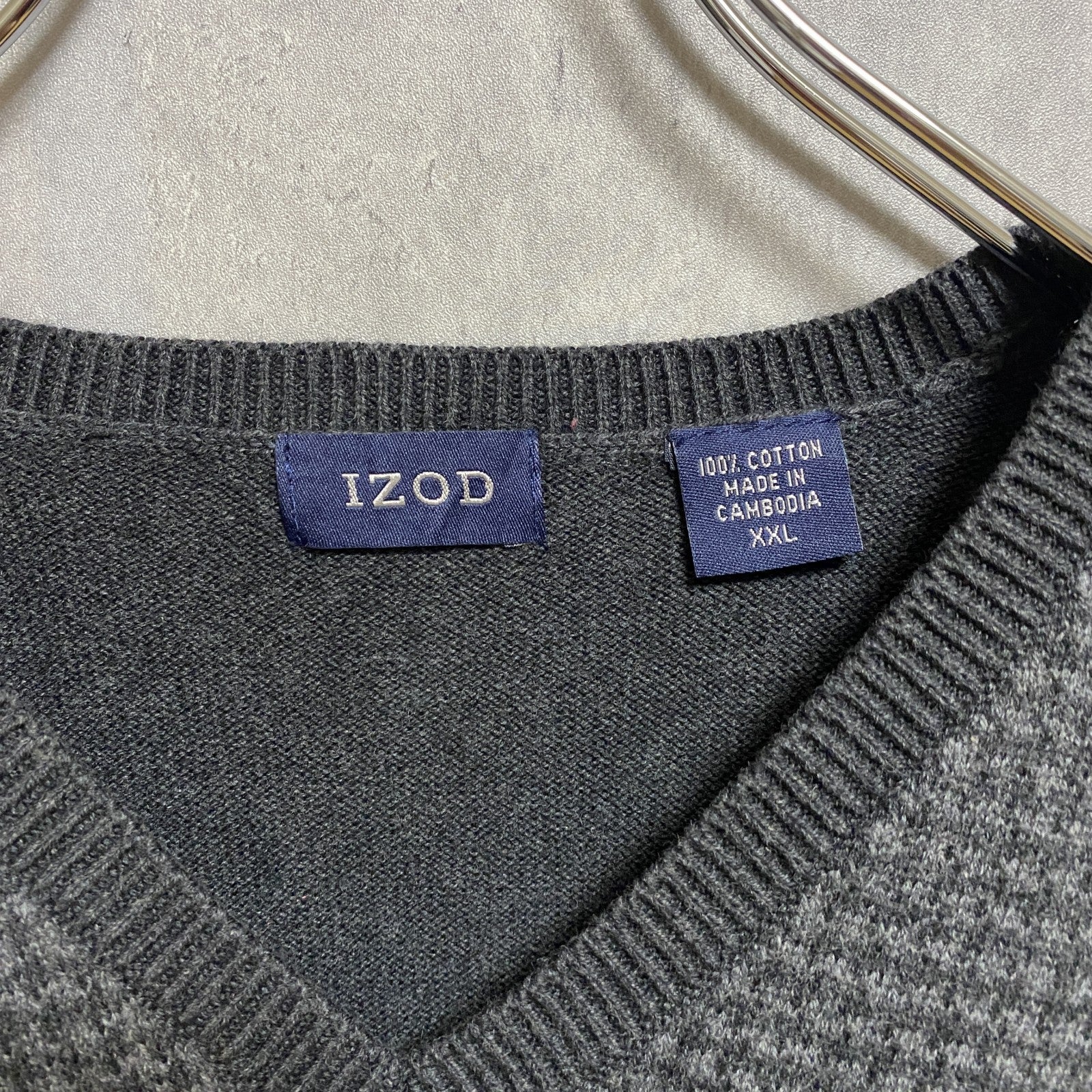 IZOD　アイゾッド　Vネックコットンニットベスト　千鳥格子　ビックシルエット　灰色　グレー　XXLサイズ