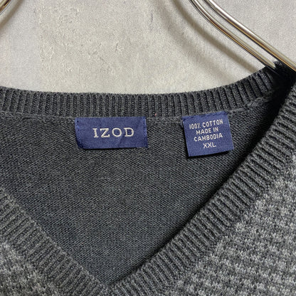 IZOD　アイゾッド　Vネックコットンニットベスト　千鳥格子　ビックシルエット　灰色　グレー　XXLサイズ