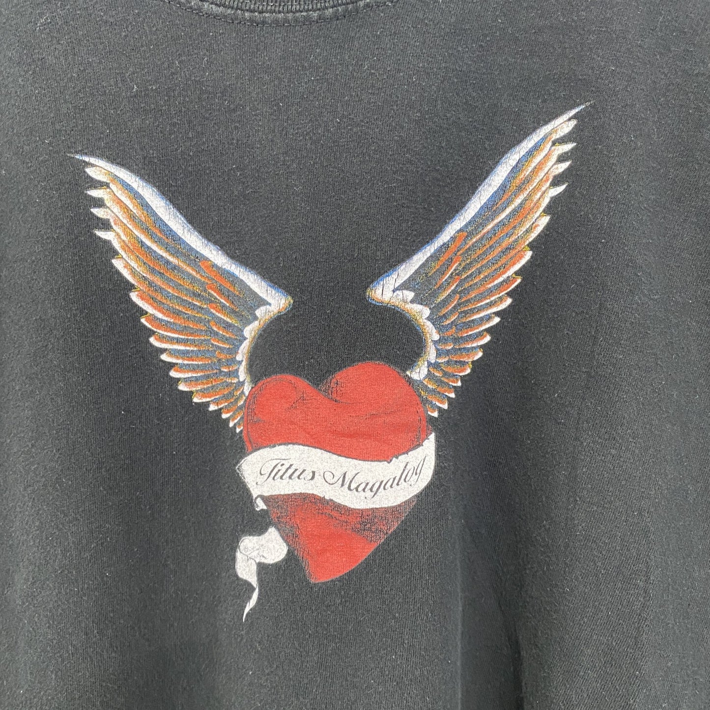 古着 used　ノーブランド　長袖デザインTシャツ　ハートエンジェル　カジュアル　クルーネック　黒　ブラック　レトロ　Lサイズ