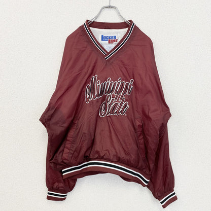 古着 used　LOCKER LINE　長袖Vネックカレッジナイロンプルオーバー　ミシシッピ大学　ワインレッド　Lサイズ