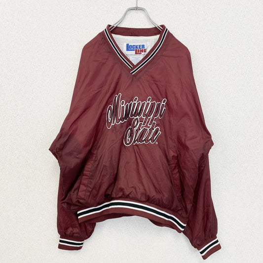 古着 used　LOCKER LINE　長袖Vネックカレッジナイロンプルオーバー　ミシシッピ大学　ワインレッド　Lサイズ