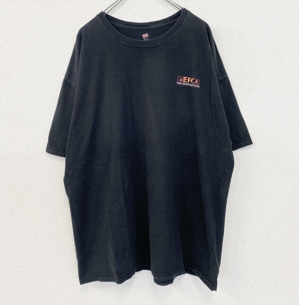 古着 used　Hanes ヘインズ　半袖デザインプリントTシャツ　NEFCO　ビッグT　黒　レトロ　クルーネック　2XLサイズ