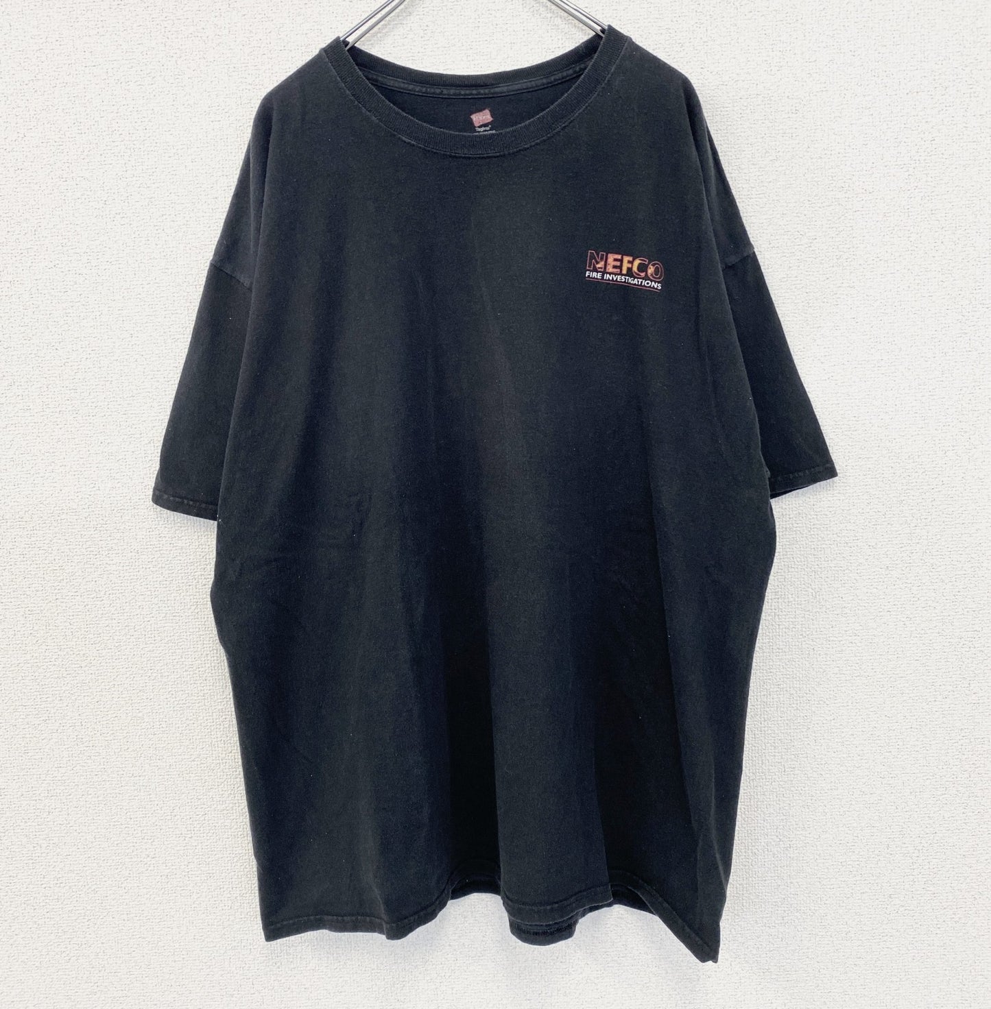 古着 used　Hanes ヘインズ　半袖デザインプリントTシャツ　NEFCO　ビッグT　黒　レトロ　クルーネック　2XLサイズ