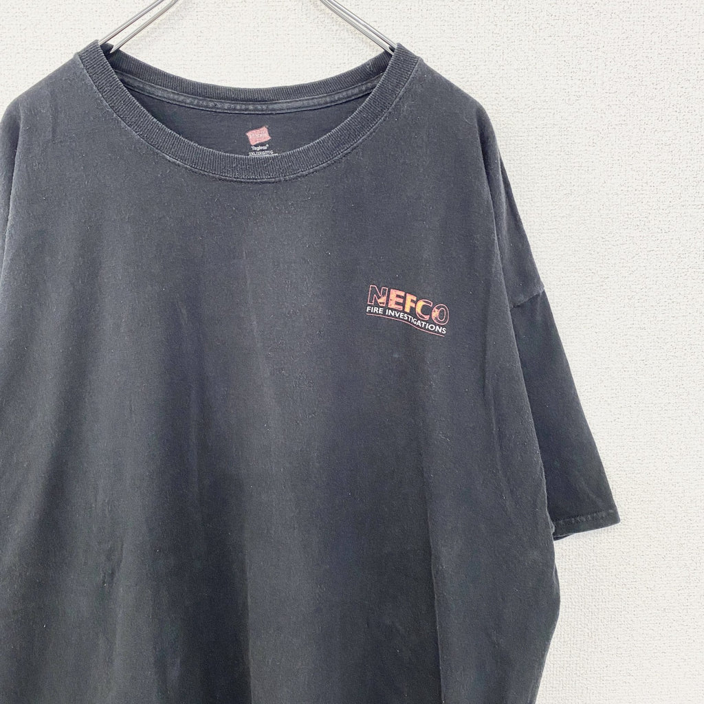 古着 used　Hanes ヘインズ　半袖デザインプリントTシャツ　NEFCO　ビッグT　黒　レトロ　クルーネック　2XLサイズ