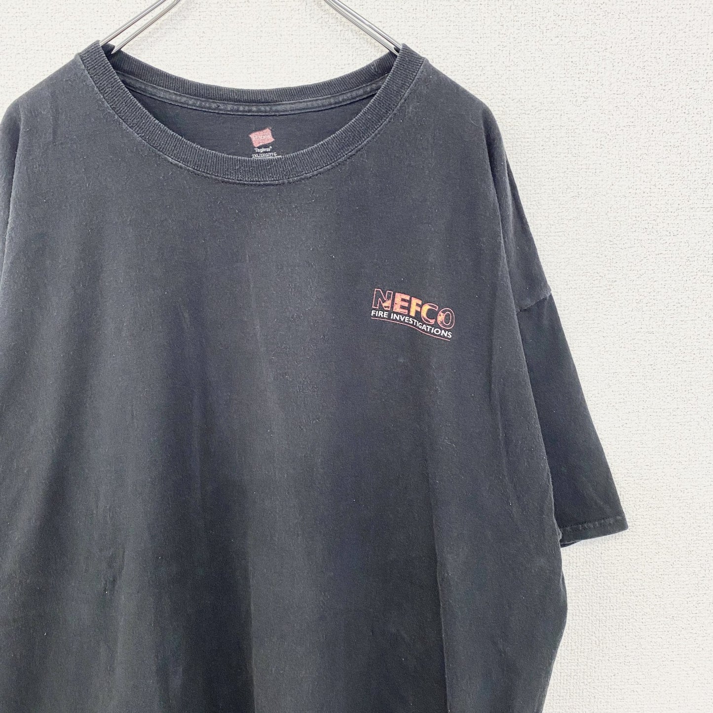 古着 used　Hanes ヘインズ　半袖デザインプリントTシャツ　NEFCO　ビッグT　黒　レトロ　クルーネック　2XLサイズ