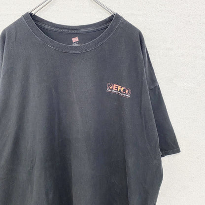 古着 used　Hanes ヘインズ　半袖デザインプリントTシャツ　NEFCO　ビッグT　黒　レトロ　クルーネック　2XLサイズ