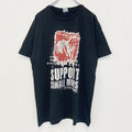 古着 used　B&C ビー&シー　半袖ダメージプリントTシャツ　カジュアル　黒　ブラック　クルーネック　レトロデザイン　Lサイズ