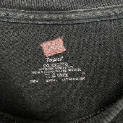 古着 used　Hanes ヘインズ　半袖デザインプリントTシャツ　NEFCO　ビッグT　黒　レトロ　クルーネック　2XLサイズ