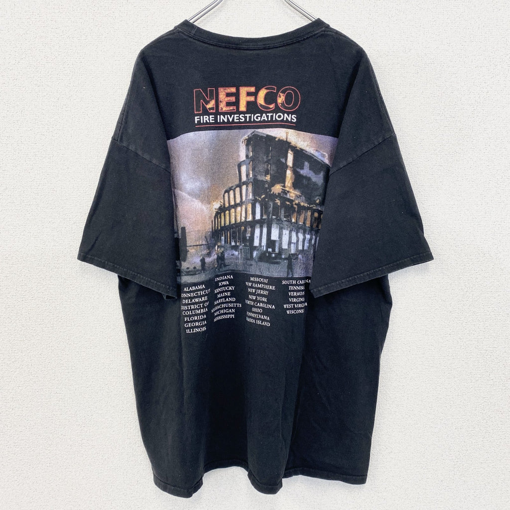 古着 used　Hanes ヘインズ　半袖デザインプリントTシャツ　NEFCO　ビッグT　黒　レトロ　クルーネック　2XLサイズ