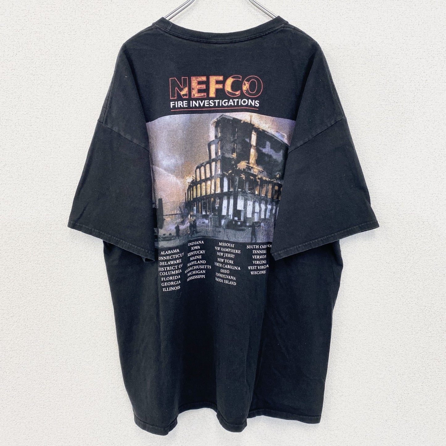 古着 used　Hanes ヘインズ　半袖デザインプリントTシャツ　NEFCO　ビッグT　黒　レトロ　クルーネック　2XLサイズ