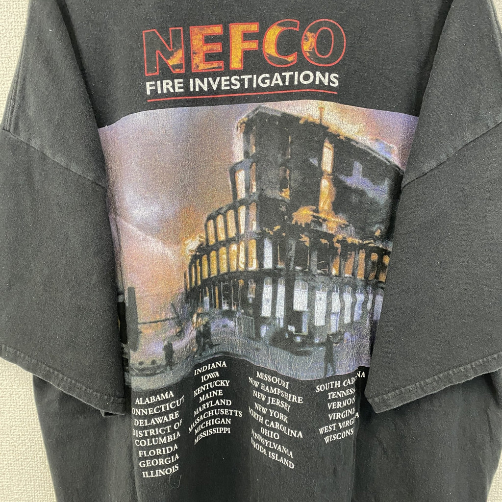 古着 used　Hanes ヘインズ　半袖デザインプリントTシャツ　NEFCO　ビッグT　黒　レトロ　クルーネック　2XLサイズ