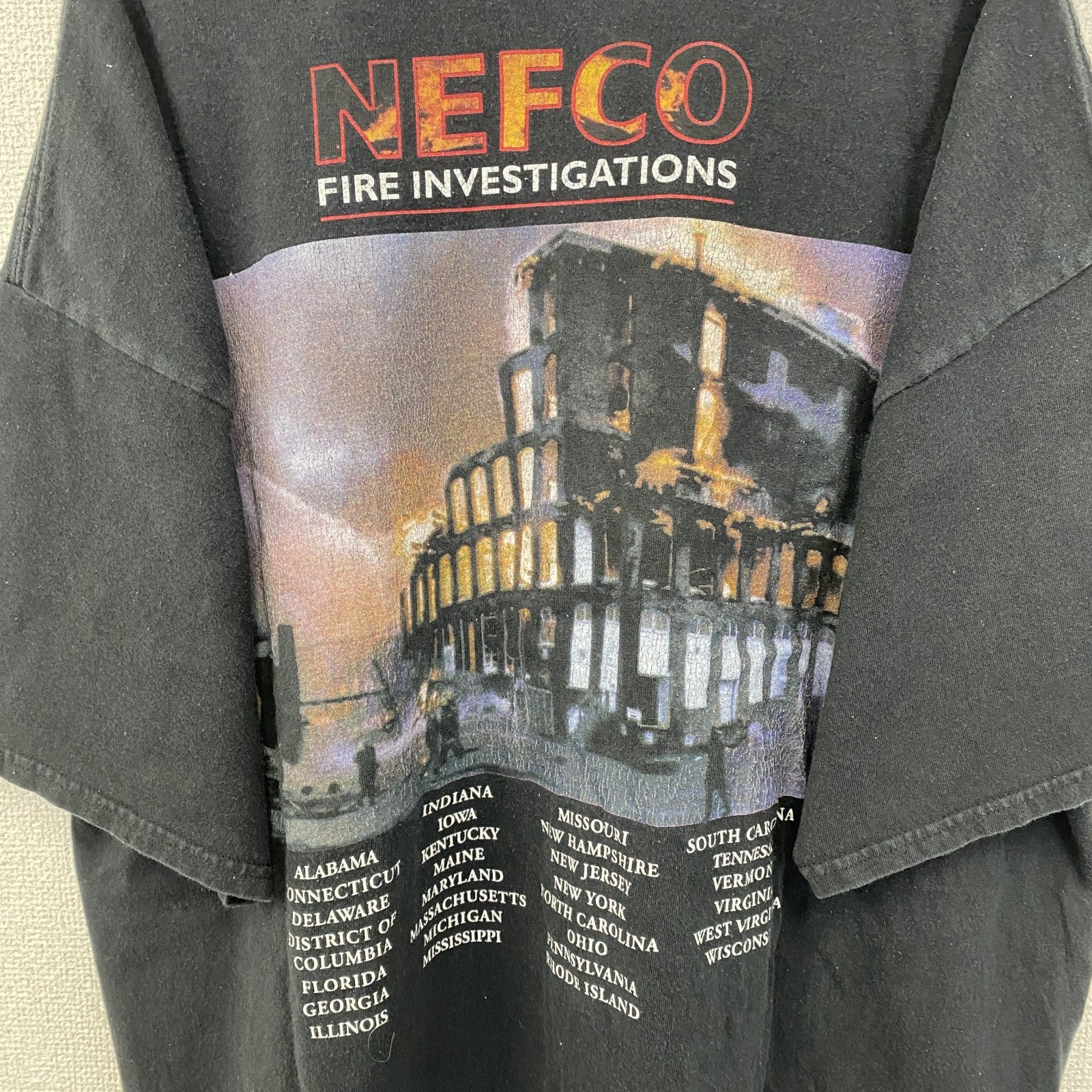 古着 used　Hanes ヘインズ　半袖デザインプリントTシャツ　NEFCO　ビッグT　黒　レトロ　クルーネック　2XLサイズ