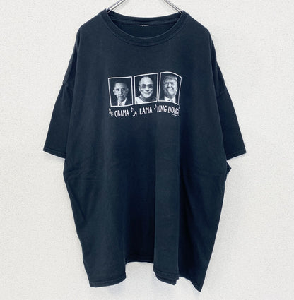 古着 used　ノーブランド　半袖デザインプリントTシャツ　アメリカ大統領　ビッグT　黒　レトロ　クルーネック　2XLサイズ