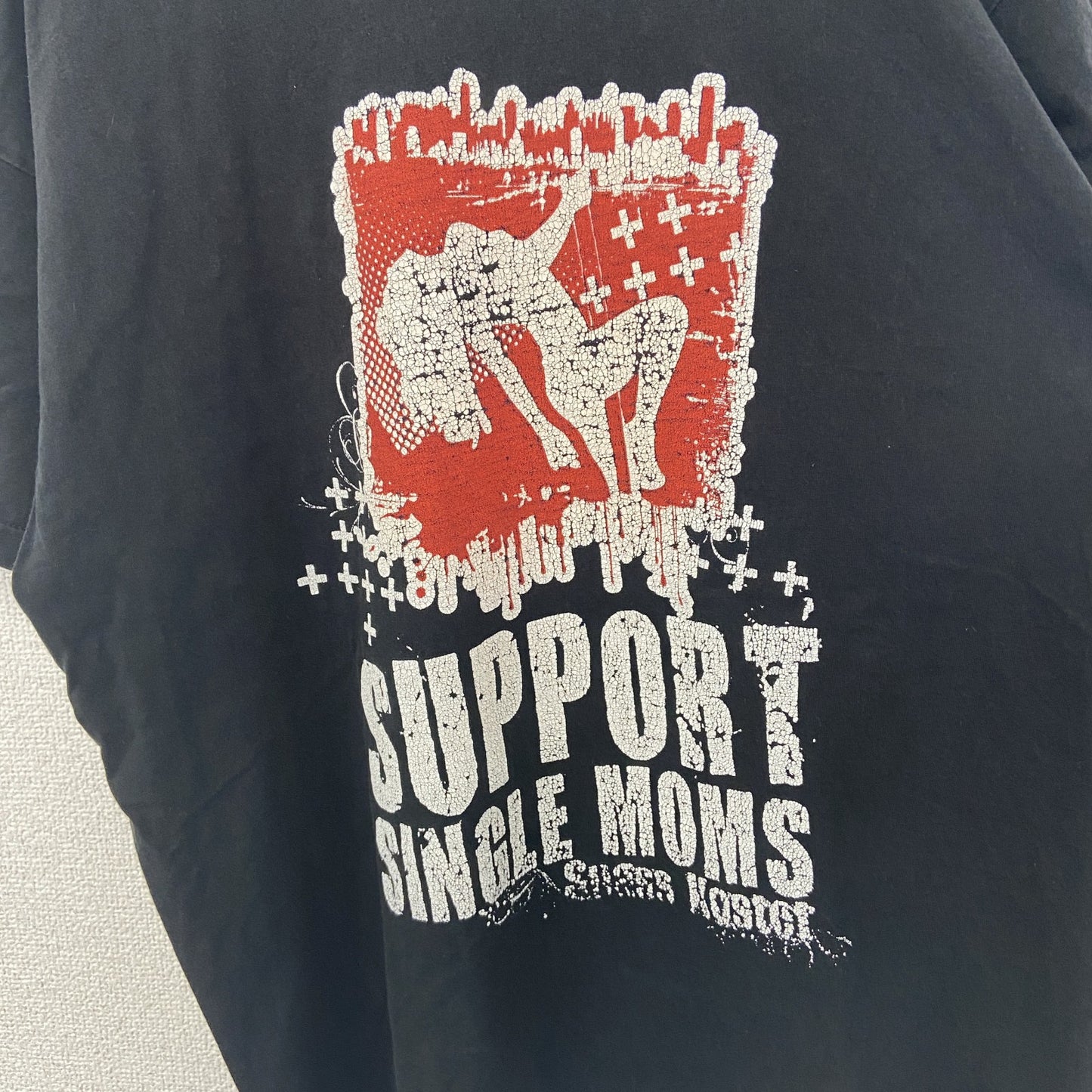 古着 used　B&C ビー&シー　半袖プリントTシャツ　SUUPOR SINGLE MOMS　クルーネック　レトロ　Lサイズ