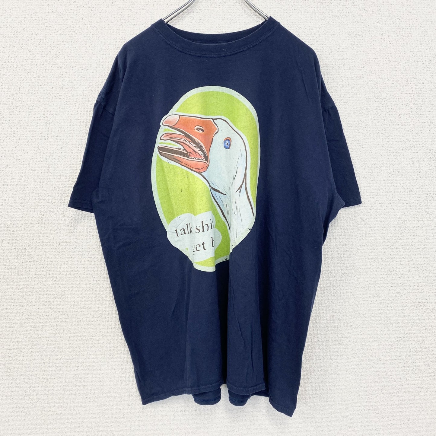 古着 used　ノーブランド　半袖デザインプリントTシャツ　アヒル　ビッグT　ネイビー　レトロ　個性的　クルーネック　XLサイズ
