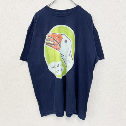 古着 used　ノーブランド　半袖デザインプリントTシャツ　アヒル　ビッグT　ネイビー　レトロ　個性的　クルーネック　XLサイズ