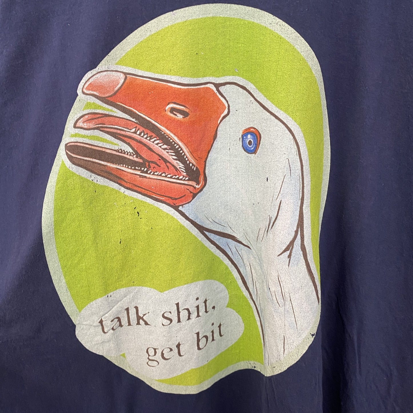 古着 used　ノーブランド　半袖デザインプリントTシャツ　アヒル　ビッグT　ネイビー　レトロ　個性的　クルーネック　XLサイズ